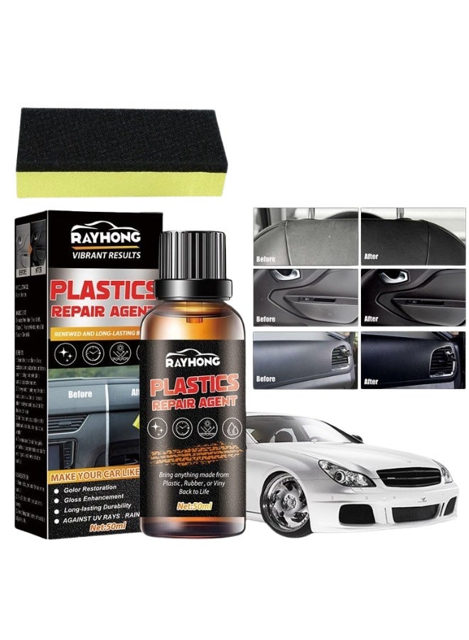 رايهونغ مُرمِّم البلاستيك للسيارات 50 مل - مُلمِّع للتنظيف العميق والحماية من الأشعة فوق البنفسجية، يُعيد الحياة إلى المصدات الباهتة ومقابض الأبواب والمرايا والأسطح البلاستيكية الداخلية. - Image 1